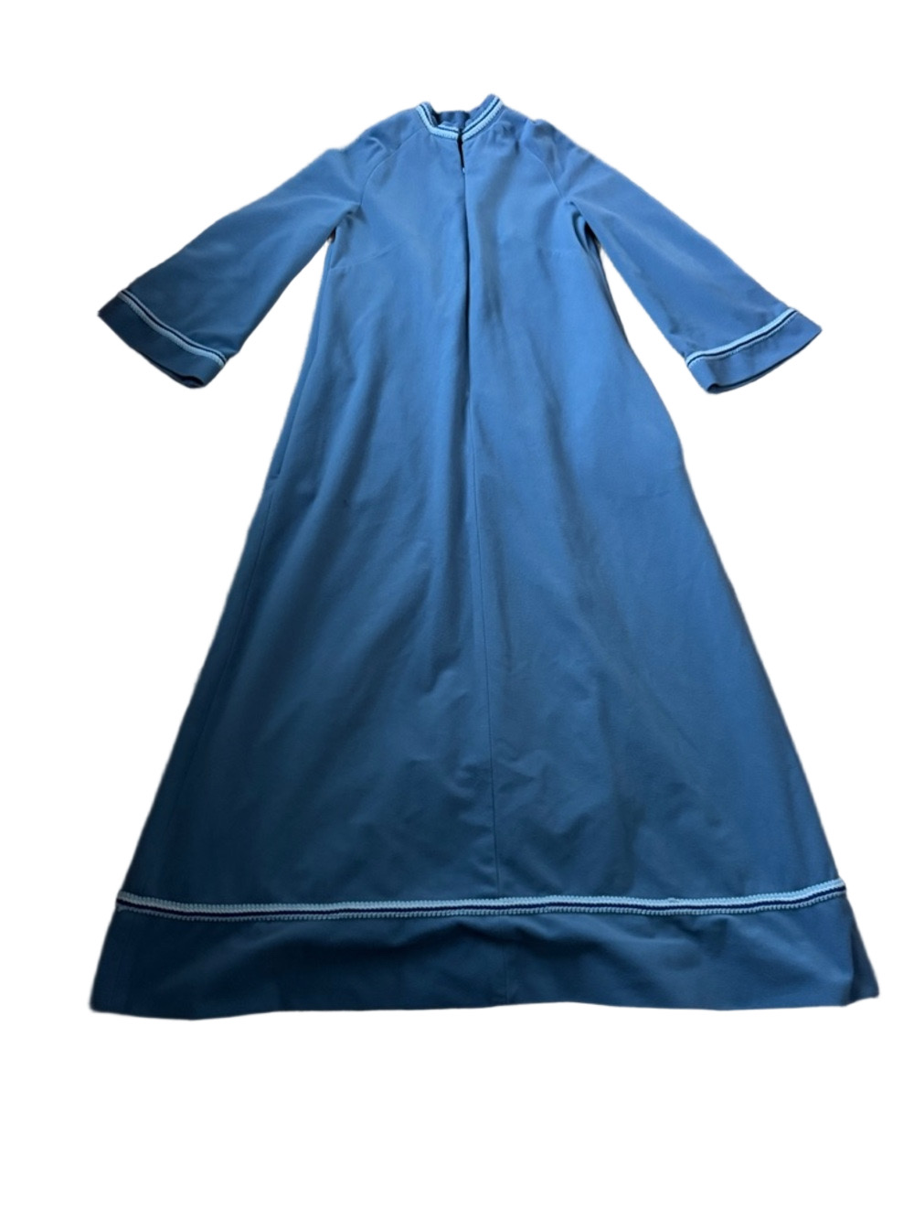 Vintage Blue Fleece Zip Front Nightgown Housecoat Robe SIZE S